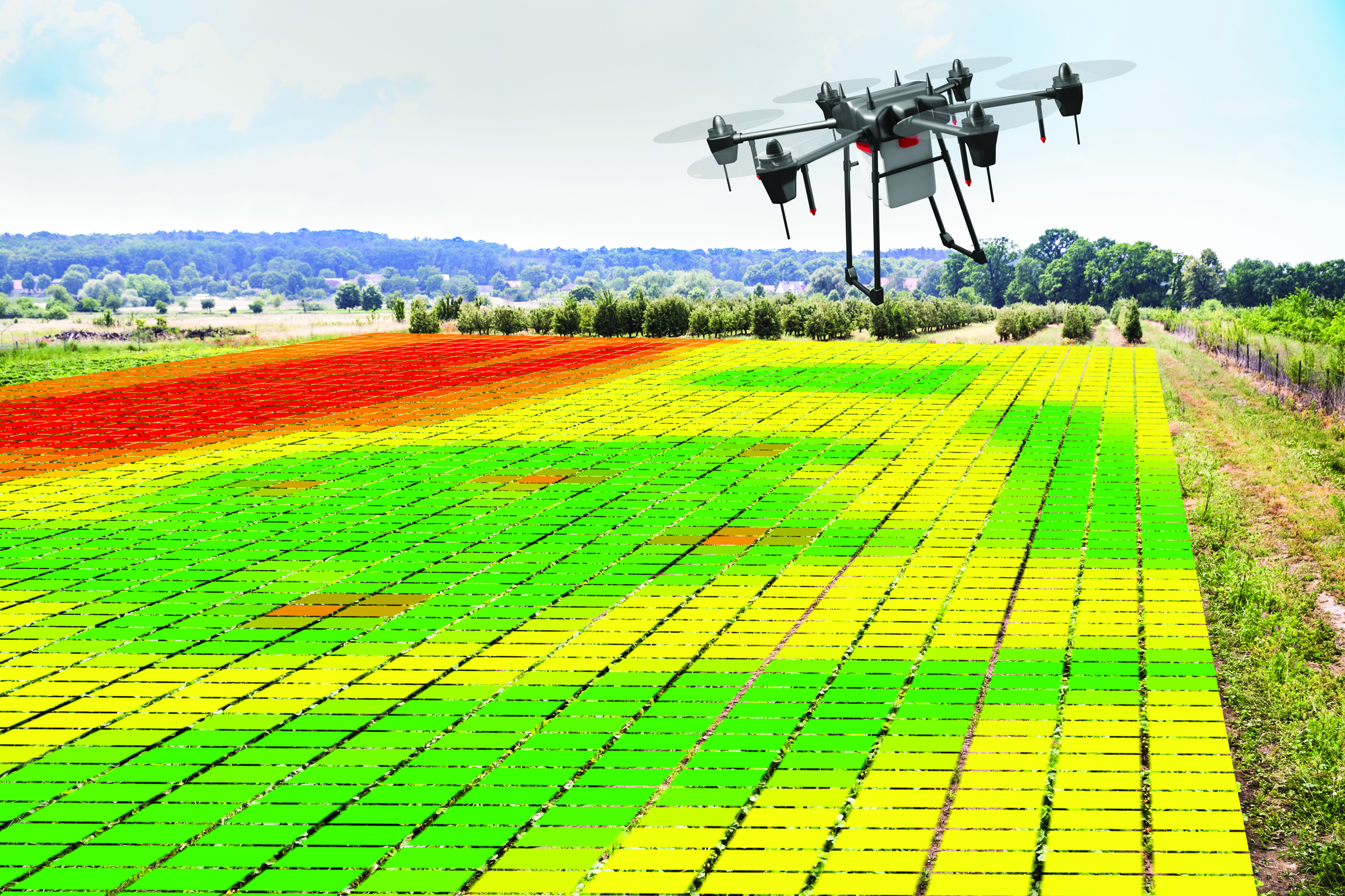 drone flying over field