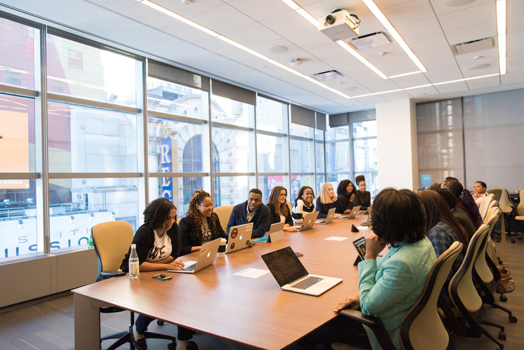 business meeting in a large conference room