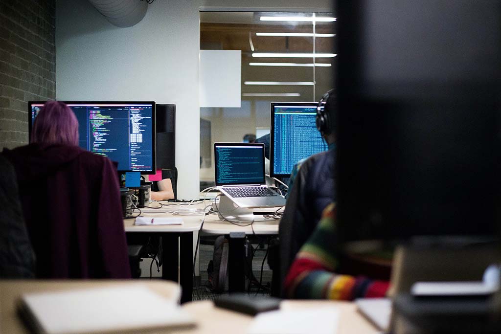 Two students working on computers