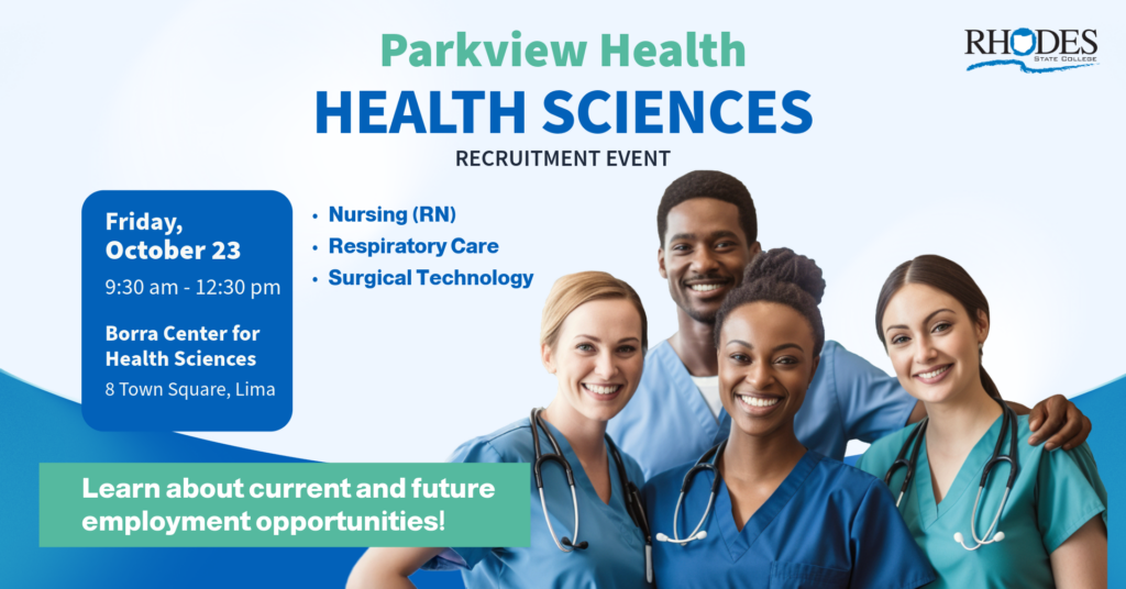Parkview Health recruitment event details – Rhodes State College, Oct. 23, 9:30 a.m.–12:30 p.m., Borra Center